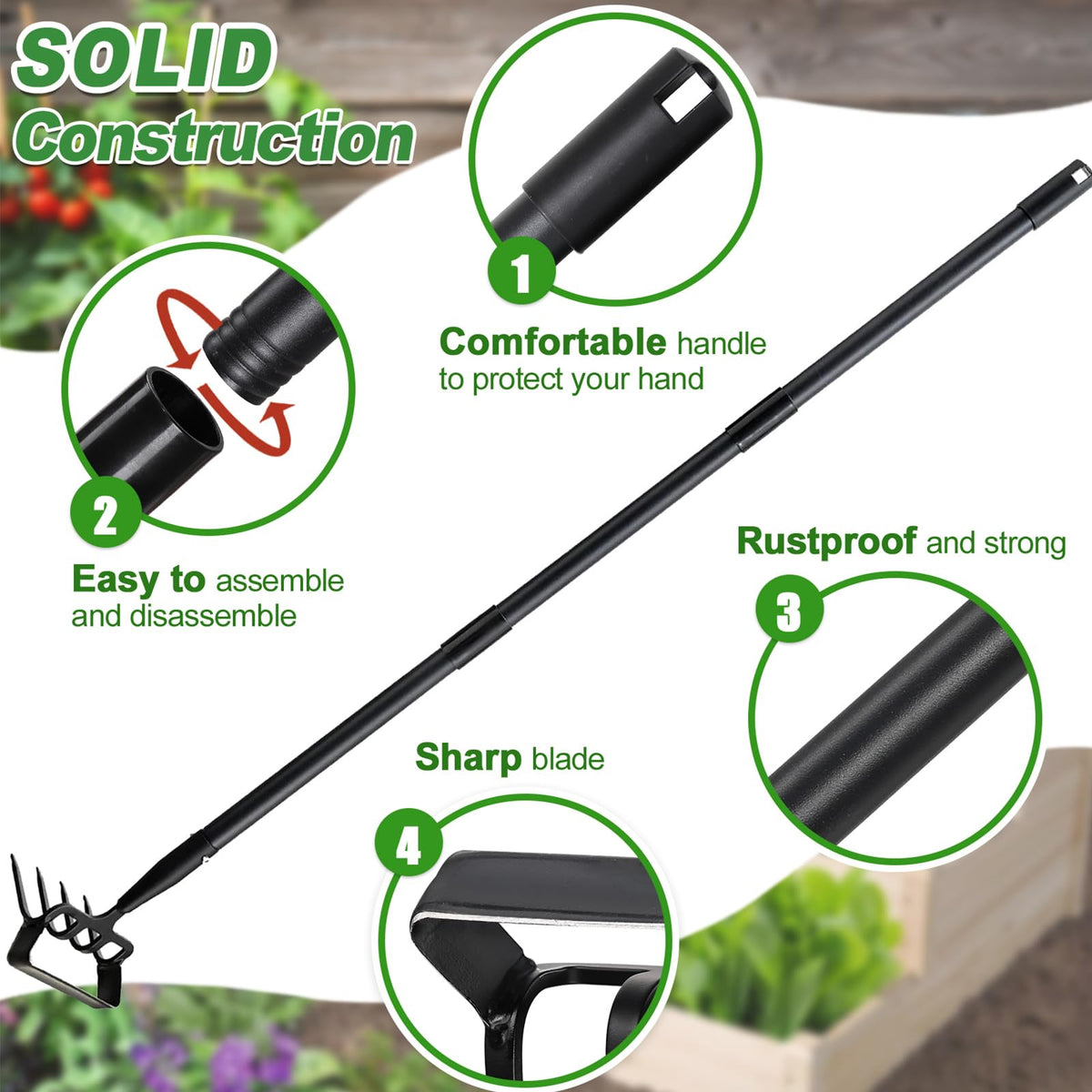 PoPoHoser Garden Hoe for Weeding, Heavy Duty Hoe Garden Tool, 62" Long Handle Stirrup Hoe Cultivator, 2 in 1 Action Scuffle Hula Push Pull Hoe Manual Weeder for Gardening Landscaping Loosening Soil