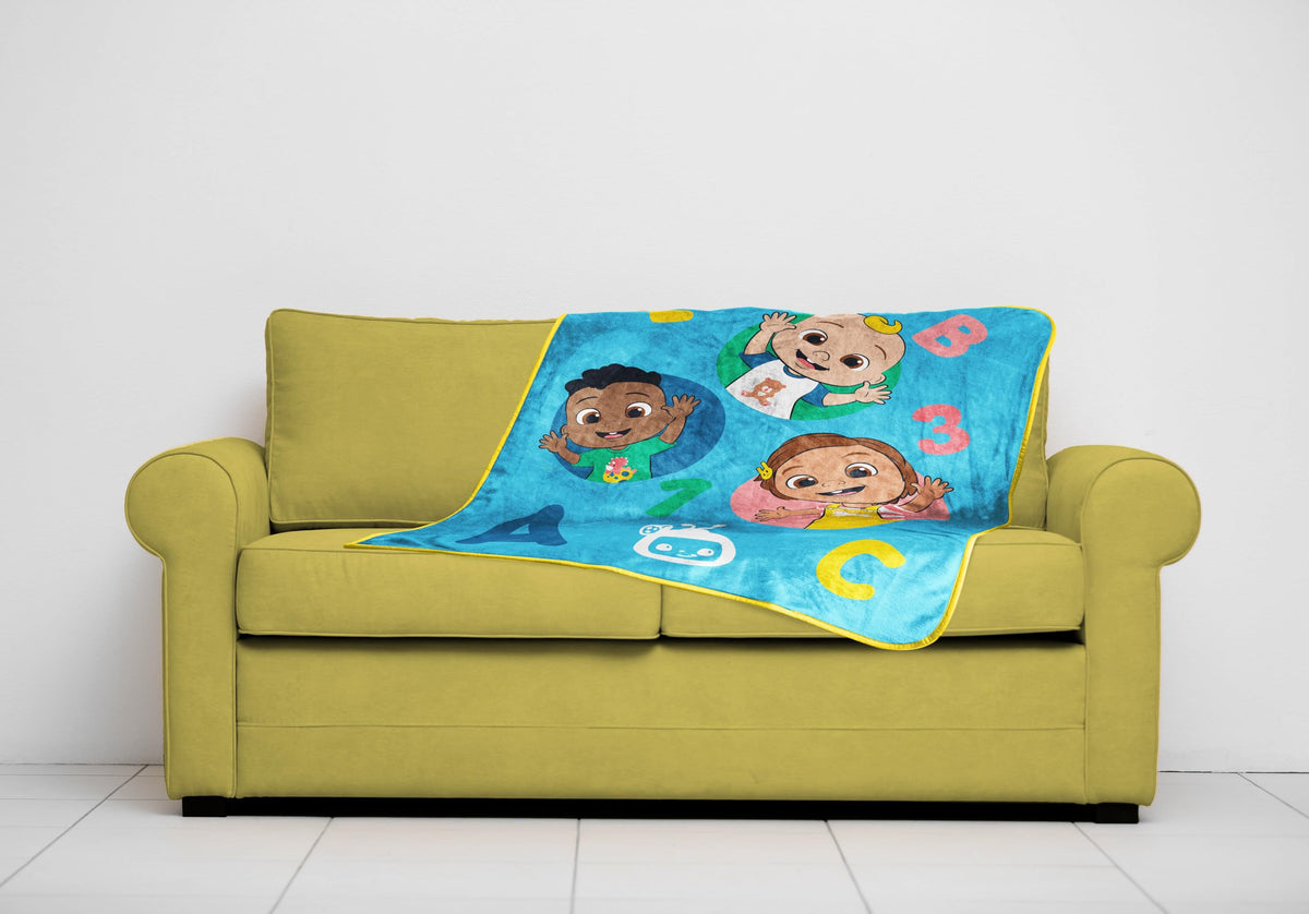 Sunny Side Up CoComelon Toddler Blanket 40x50 Inches Plush Throw for Kids Travel, Soft Microfiber Fleece, Machine Washable, Breathable, Lightweight for Daycare Nap Sofa Camping