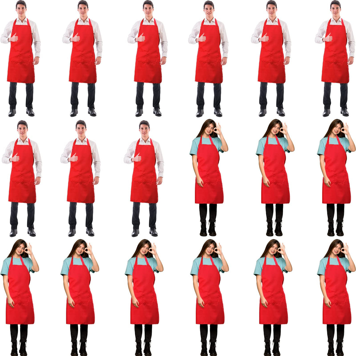 Syhood 18 Pack Bib Apron Bulk Unisex Plain Adjustable Apron with Pocket for Chef Cook Craft Kitchen Painting(Red)