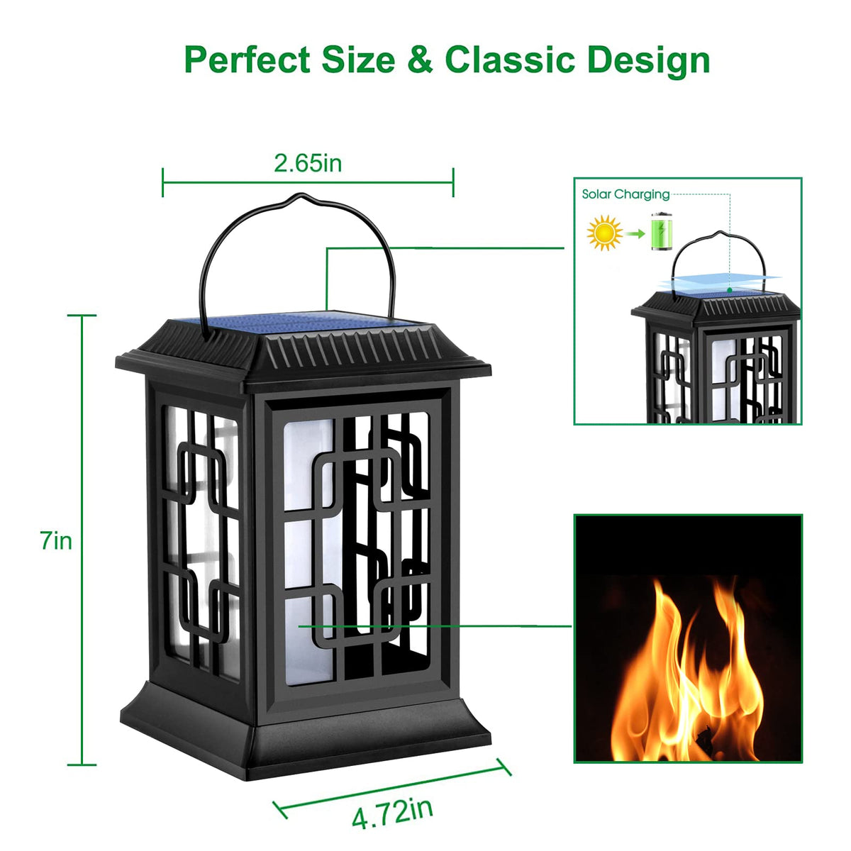Ambaret Flickering Solar Lantern Outdoor, Waterproof Hanging Flame Solar Powered Lantern for Pathway, Tabletop, Patio, Garden Decoratives (2 Pack)