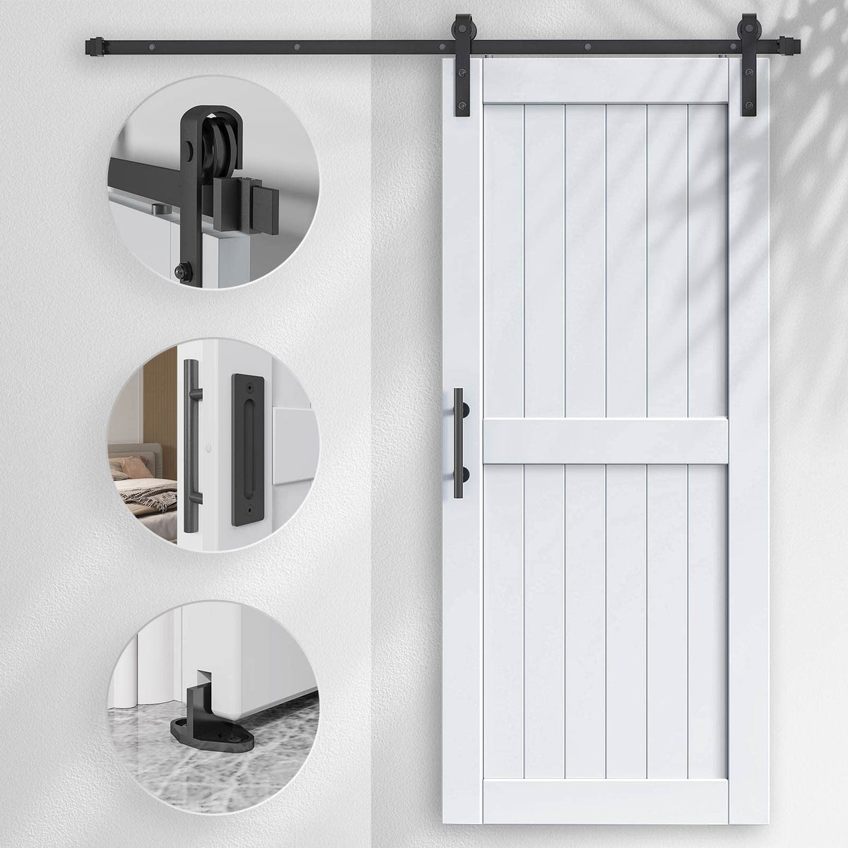 EaseLife 34 x 84 inch White Barn Door with 6FT Sliding Door Hardware Kit Included & Handle,Solid Wood Covered with Waterproof PVC Surface,DIY Assemblely,Easy Install,H-Frame,Fit 30-32in Wide Opening