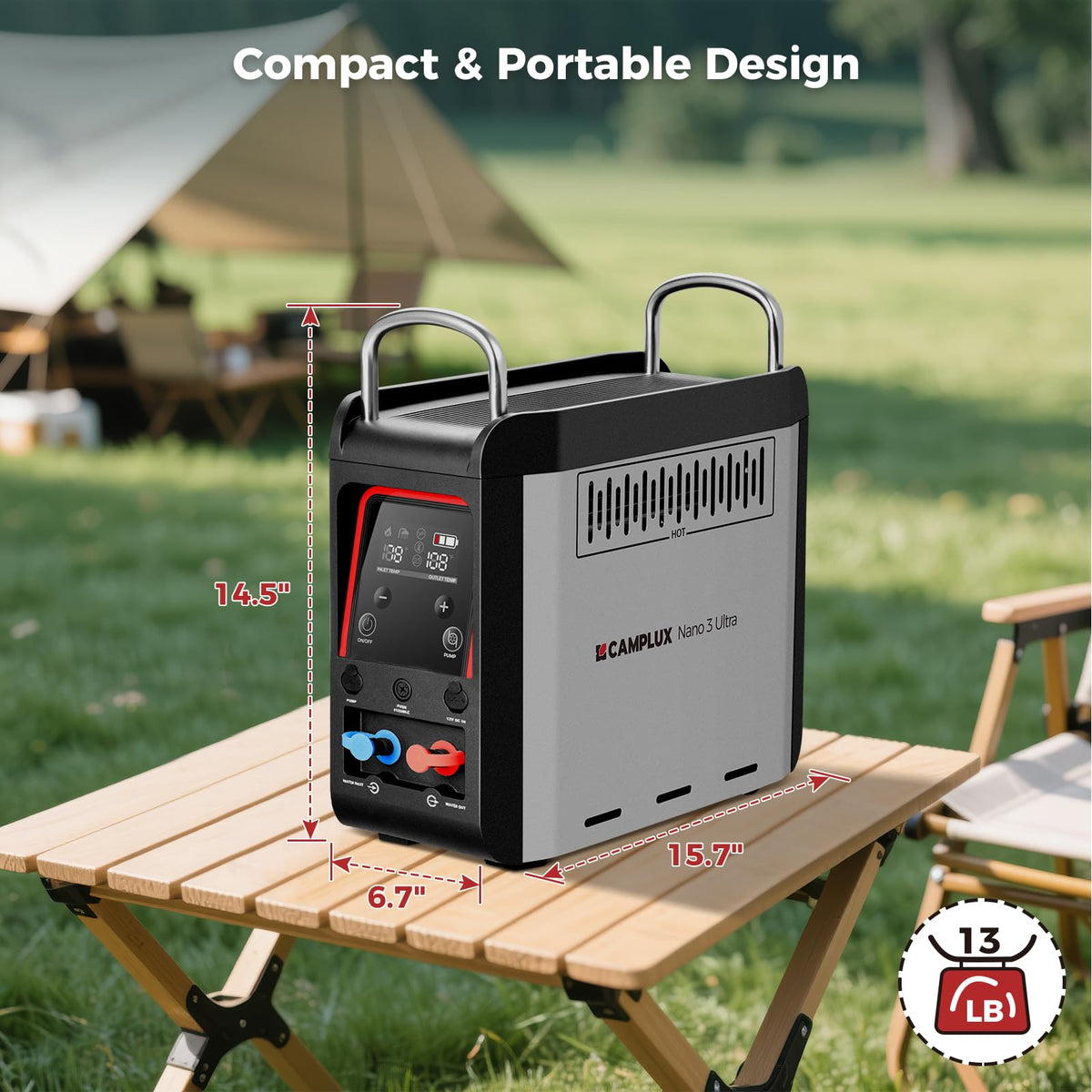 CAMPLUX Nano 3 Ultra, Constant Temperature Portable Propane Water Heater, Rechargeable Water Heater & Shower Pump, CSA Certified Safety, Propane Camping Shower, for RVs, Hiking, Fishing & Glamping