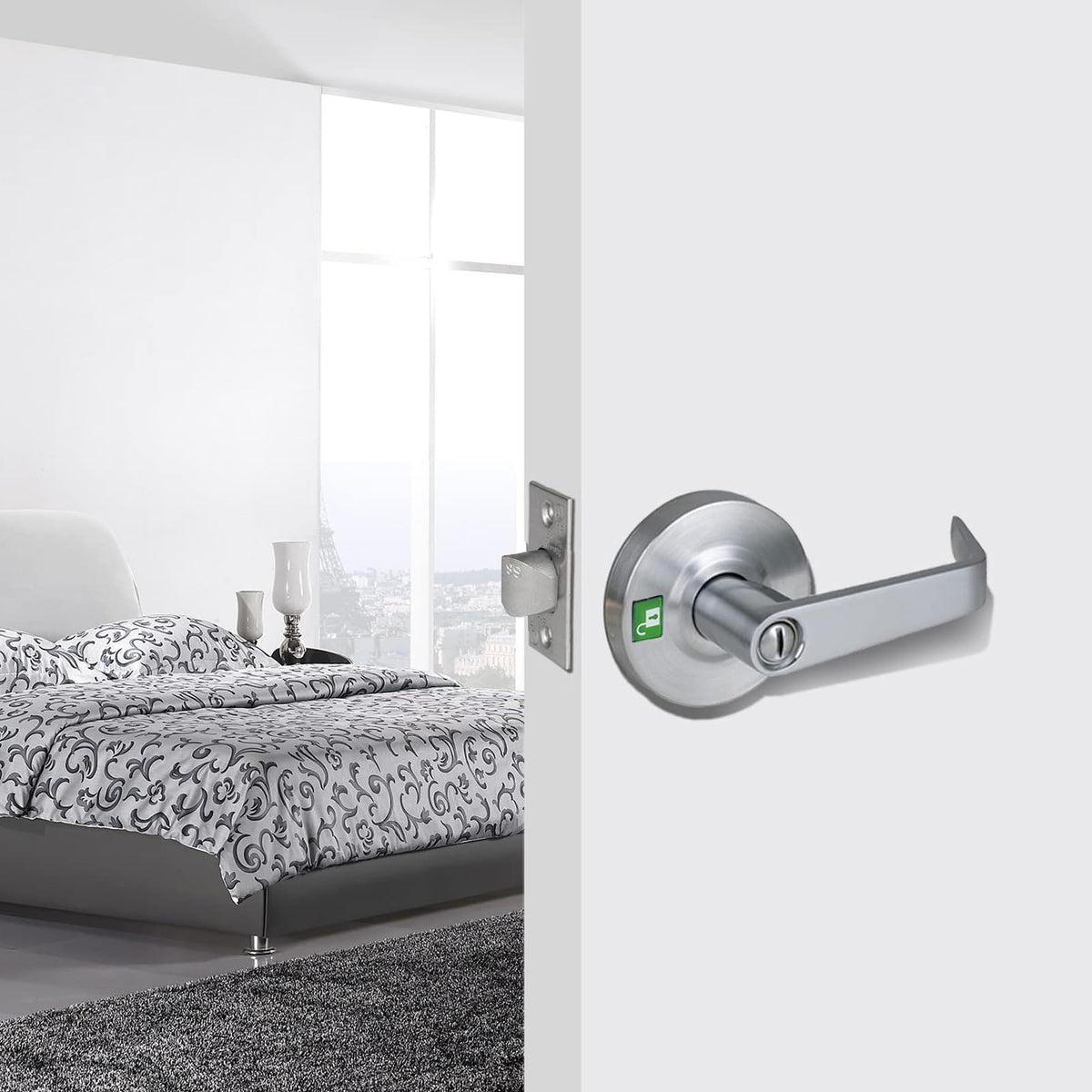 HISAFE Heavy Duty Commercial Grade 2 Privacy Door Lever, Satin Chrome Finished ADA Commercial Bathroom Door Handle, UL 3 Hour Fire Rated Ergonomic Lever, 70mm Latch