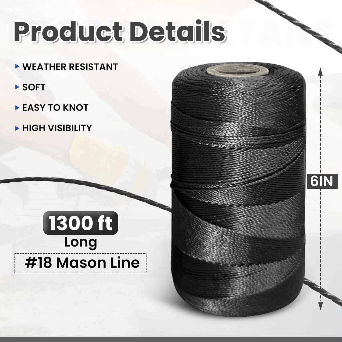 NEWSEED 5 Rolls Mason Line, 1300FT Per Roll #18 Nylon String Line, Nylon Twine for Gardening, Masonry Tools, Construction Layout, Crafting DIY Project, Fluorescent Black