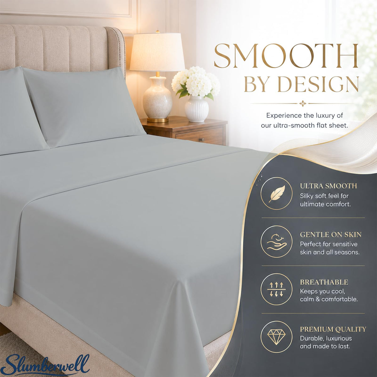 SlumberWell King Sheet Set, 4 Piece Microfiber Sheets, Extra Deep Pocket (18–24 Inch), Fits Thick Mattress, Soft Breathable & Wrinkle-Resistant, Light Grey