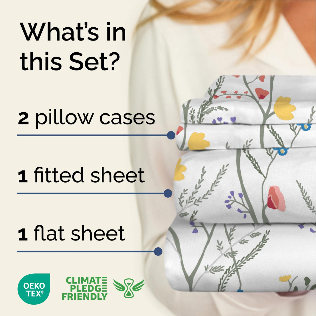 Floral Sheets - Boho Queen Bed Sheet Set - 1 Flat, 1 Fitted & 2 Pillowcases w/ Deep Pockets - Comfy, Wrinkle & Fade Free - Boho Botanical Bedding - Ultra-Soft, Breathable & Cooling - Queen Size Set