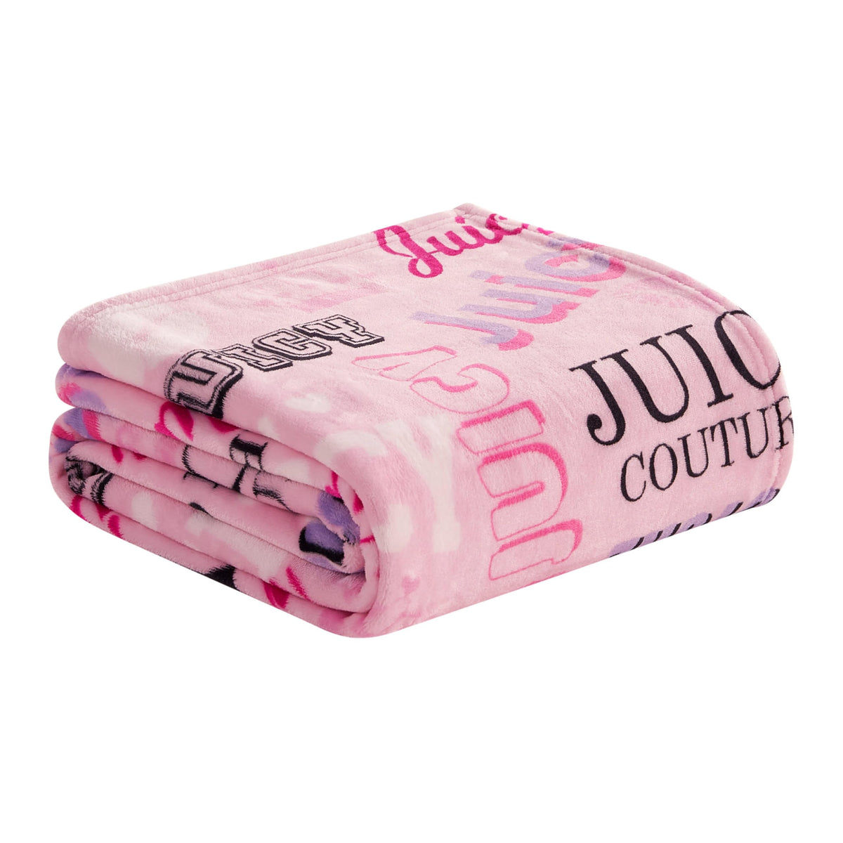 Juicy Couture Icon Collage 50" x 70" Plush Throw Blanket, Pink - Decorative Blankets for Sofas, Throws for Chairs, and Beds