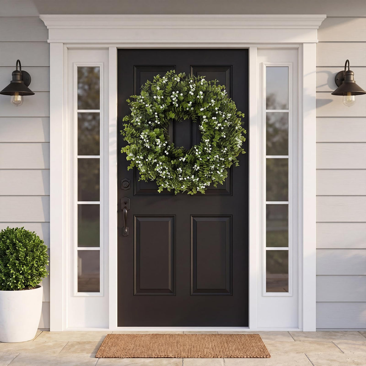 26" Large Eucalyptus Wreaths for Front Door,Spring Summer Fall Autumn Winter Wreaths,Eucalyptus Outdoor Wreath with Babys Breath for Porch, Wall,Home Decor- Spring Summer Fall Winter All Seasons