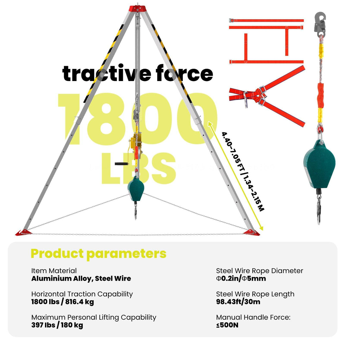 Traditional Confined Space Tripod, 1800lbs Confined Space Tripod Kit, Confined Rescue Tripod for Traditional (1800LBS)