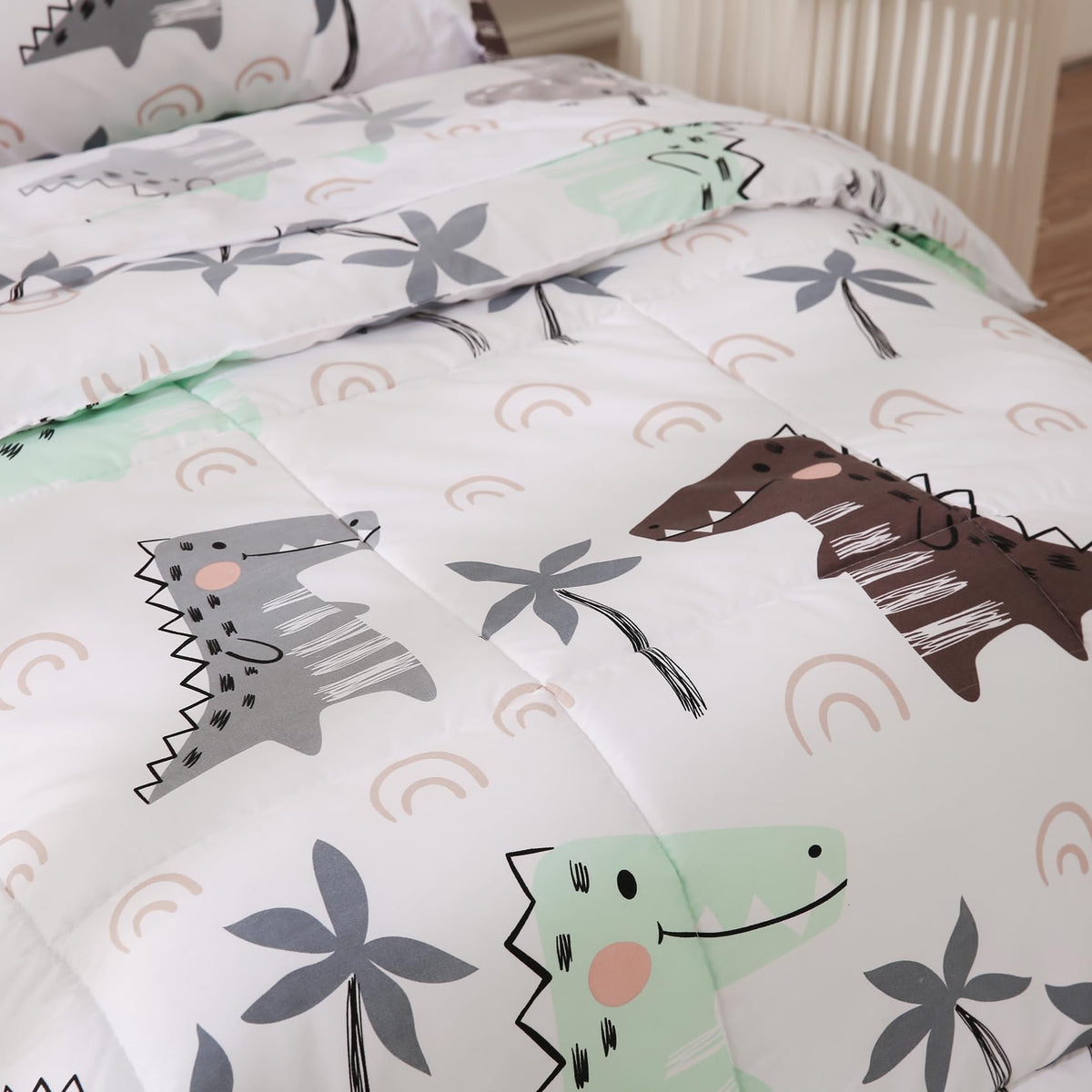 JSD Dinosaur Toddler Bedding Set, 4 Piece Bed-in-a-Bag Comforter Sheet Set, Machine Washable