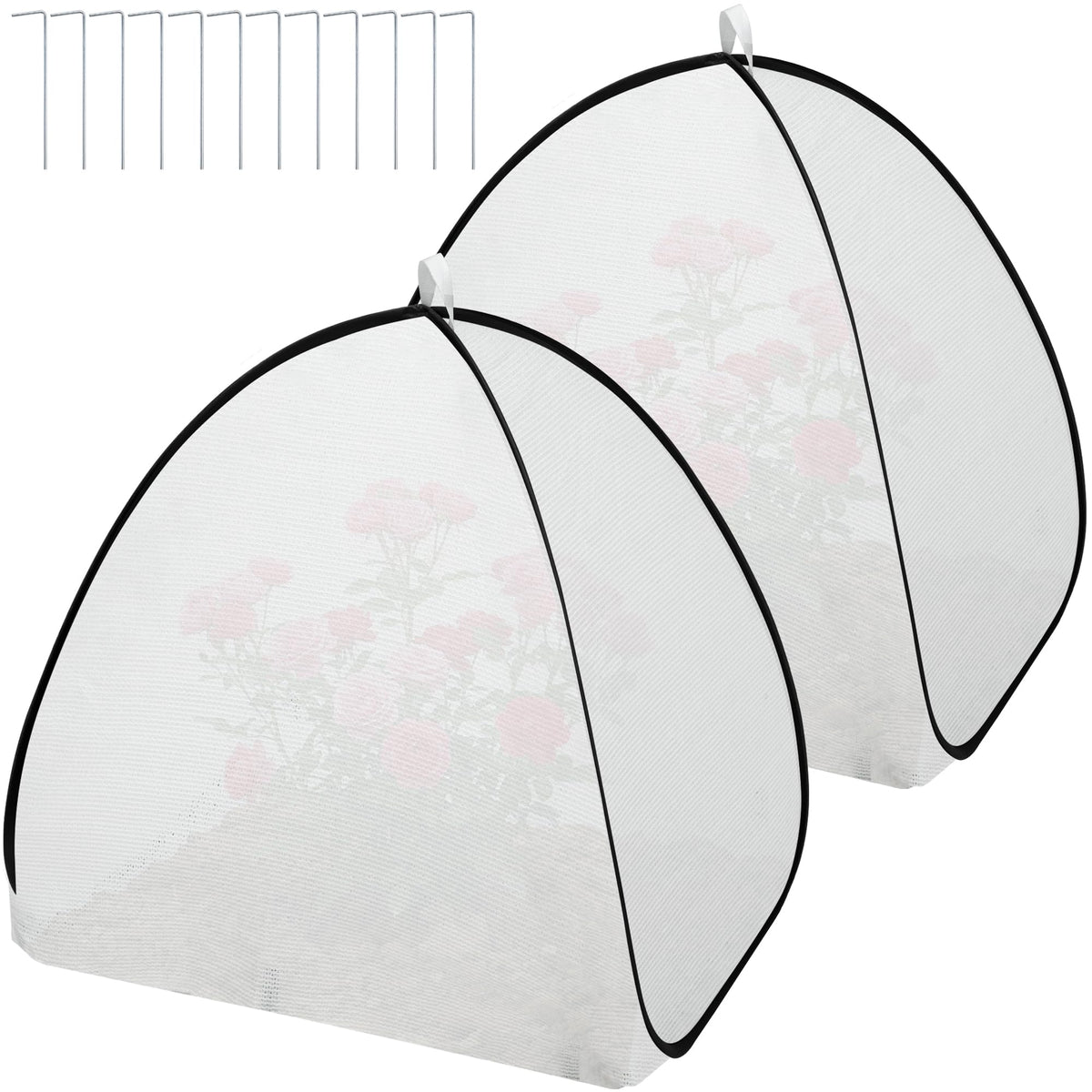 DECOHS 2 Pcs White Pop Up Plant Shade Cover Tent, 22 x 22 x 22 Inch Garden Sunshade Cloth Sun Protection Tent, Sunblock Plant Cover Net with Stakes for Outdoor Plants Flower Potted