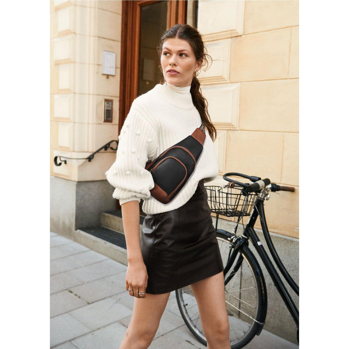 BOSTANTEN Sling Bag for Women Leather Crossbody Bag Vintage Cross Body Purse for Travel with Guitar Strap, Bohemian Style