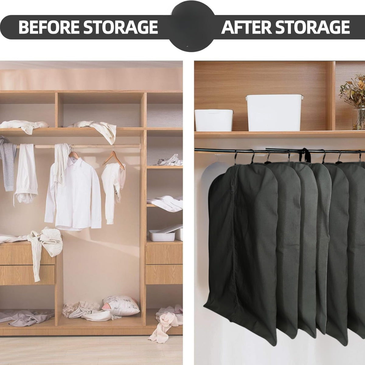 Forever Cotton Premium 100% Cotton Garment Bags – 35" Black Canvas Suit Cover with YKK Zipper – Breathable, Dust-Proof Storage for Suits, Coats, Dresses, Jackets & Travel/Closet Use