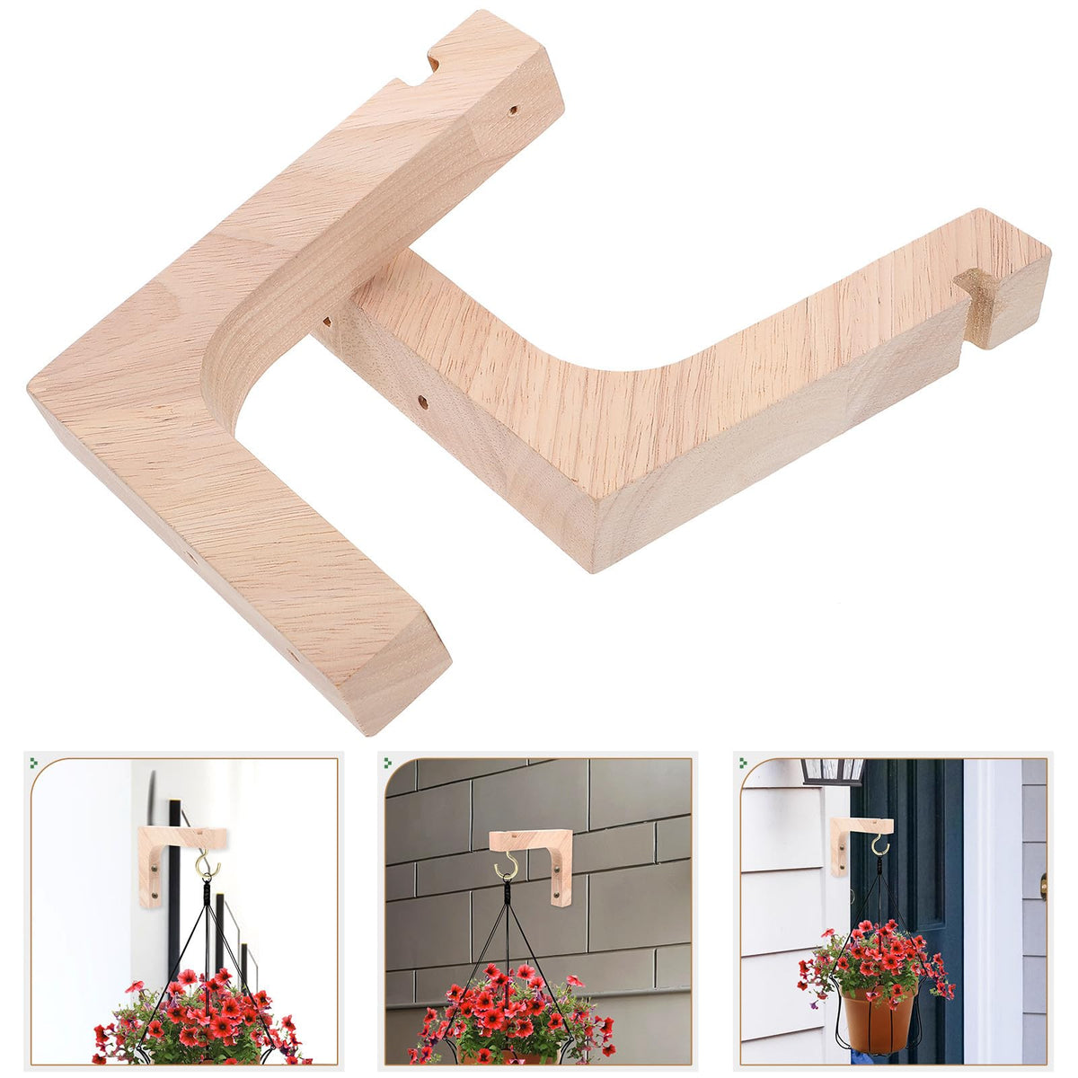 Happyyami Wooden Plant Hanging Hooks 2pcs Heavy Duty Wall Mount Brackets for Indoor and Outdoor Plant Hangers Natural Wood Color