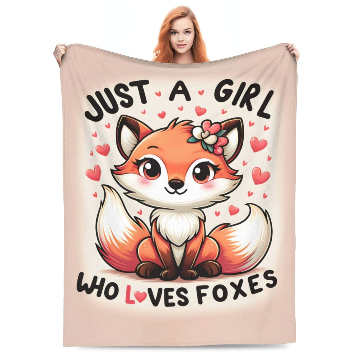 amepay Cute Fox Blanket Gifts for Kids Just a GILR Who Loves Foxes Cartoon Flannel Throw Blankets Soft Comfy Lightweight for Home Decor Couch Bed Sofa 60x50 Inches