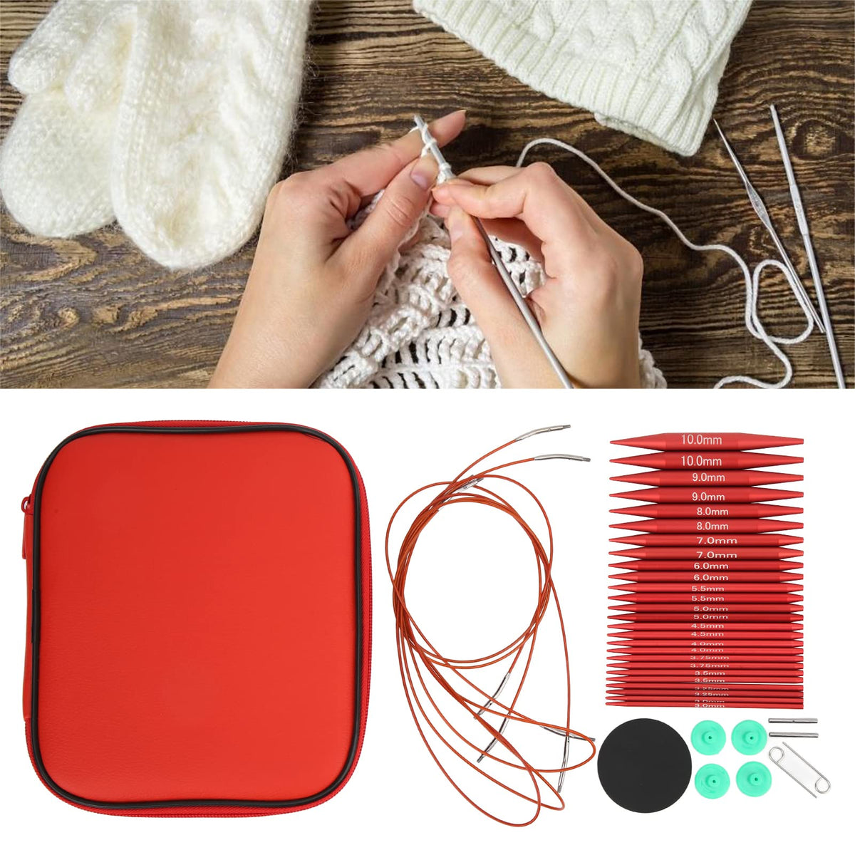 Fayelume Interchangeable Knitting Needles, Circular Knitting Needles Set, with Storage Case and Extension Cable Knit, for Beginners, 3 MM to 10 MM