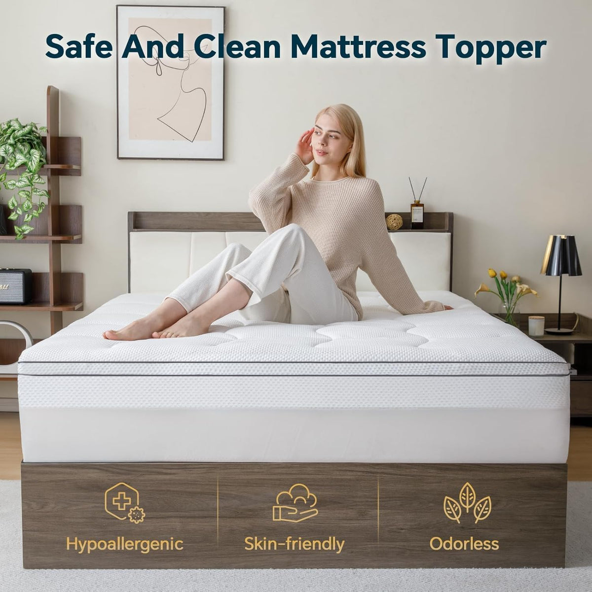 GEMBED Firm Memory Foam Mattress Topper Queen Size - Dual Layer 3 Inch Cooling Gel Memory Pad and 1 Inch Pillow Top Mattress Cover for Back Pain - 60" x 80" x 4"