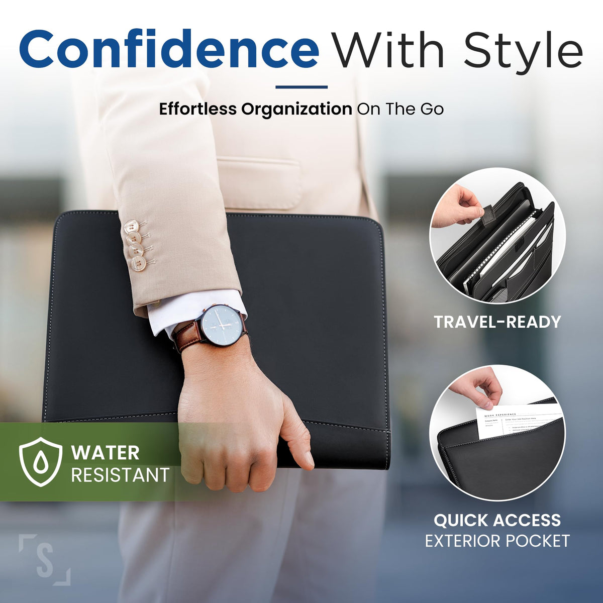 STYLIO Zipper Padfolio Portfolio Binder Organizer | Faux Leather Portfolio for Resume, Documents, Phone, Tablet, Business Supplies and Cards | Notebook Organizer with Letter Sized Notepad Included