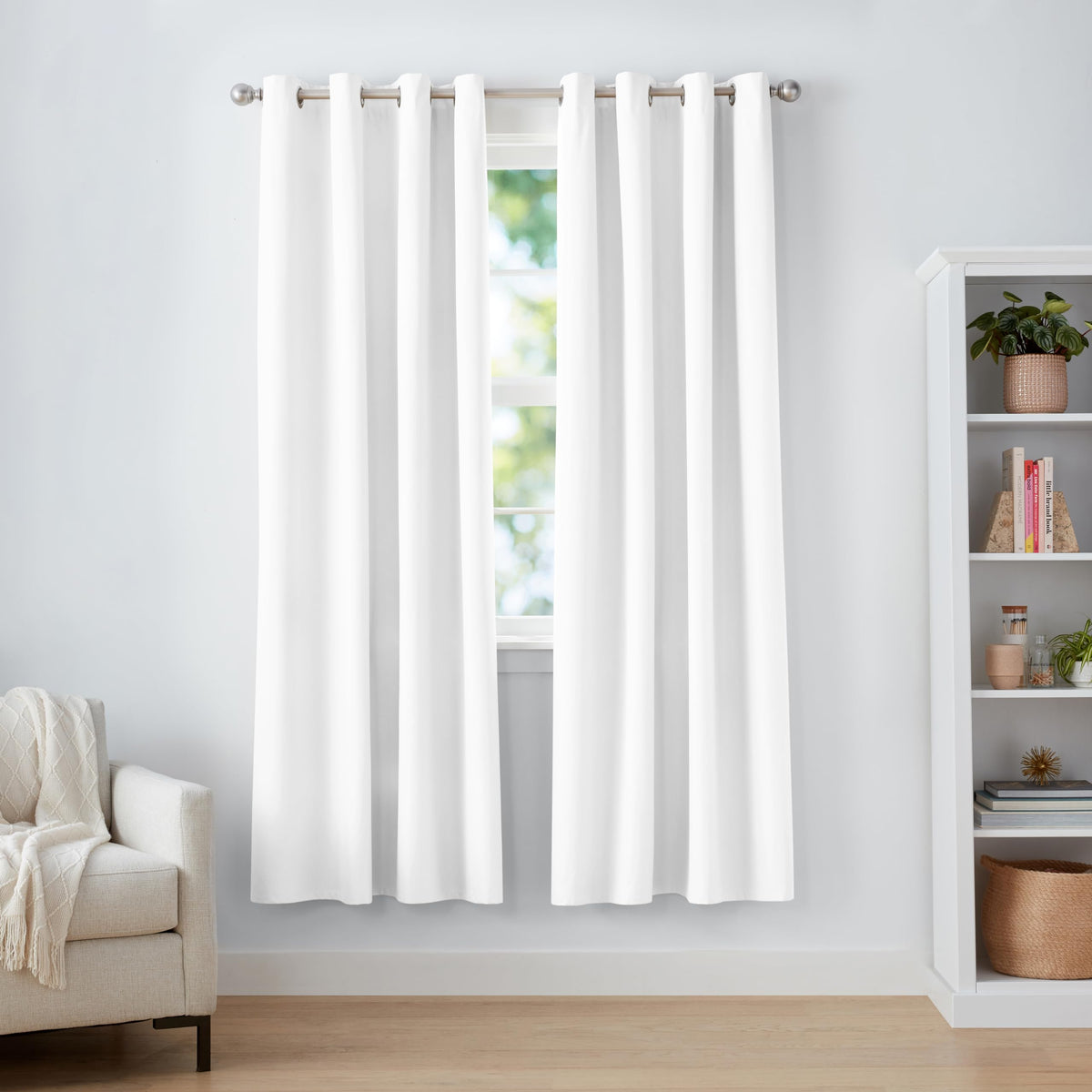 Amazon Basics Room Darkening Blackout Window Curtains 2 Panels with Grommets, for Living Room and Bedroom, 52 x 84 inches, White
