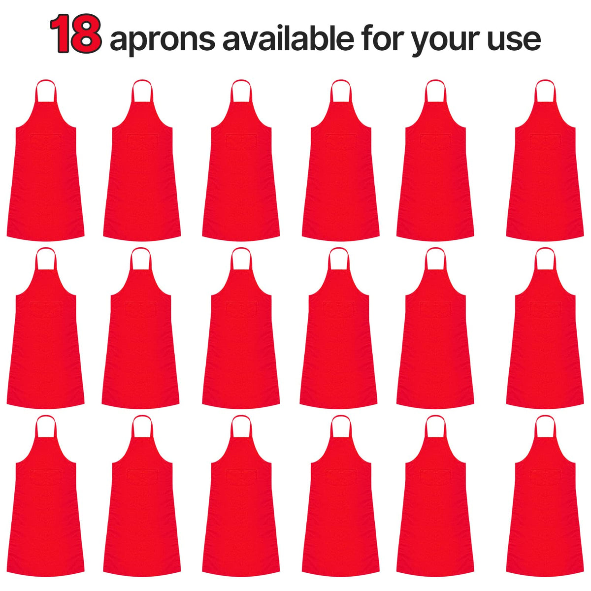 Syhood 18 Pack Bib Apron Bulk Unisex Plain Adjustable Apron with Pocket for Chef Cook Craft Kitchen Painting(Red)