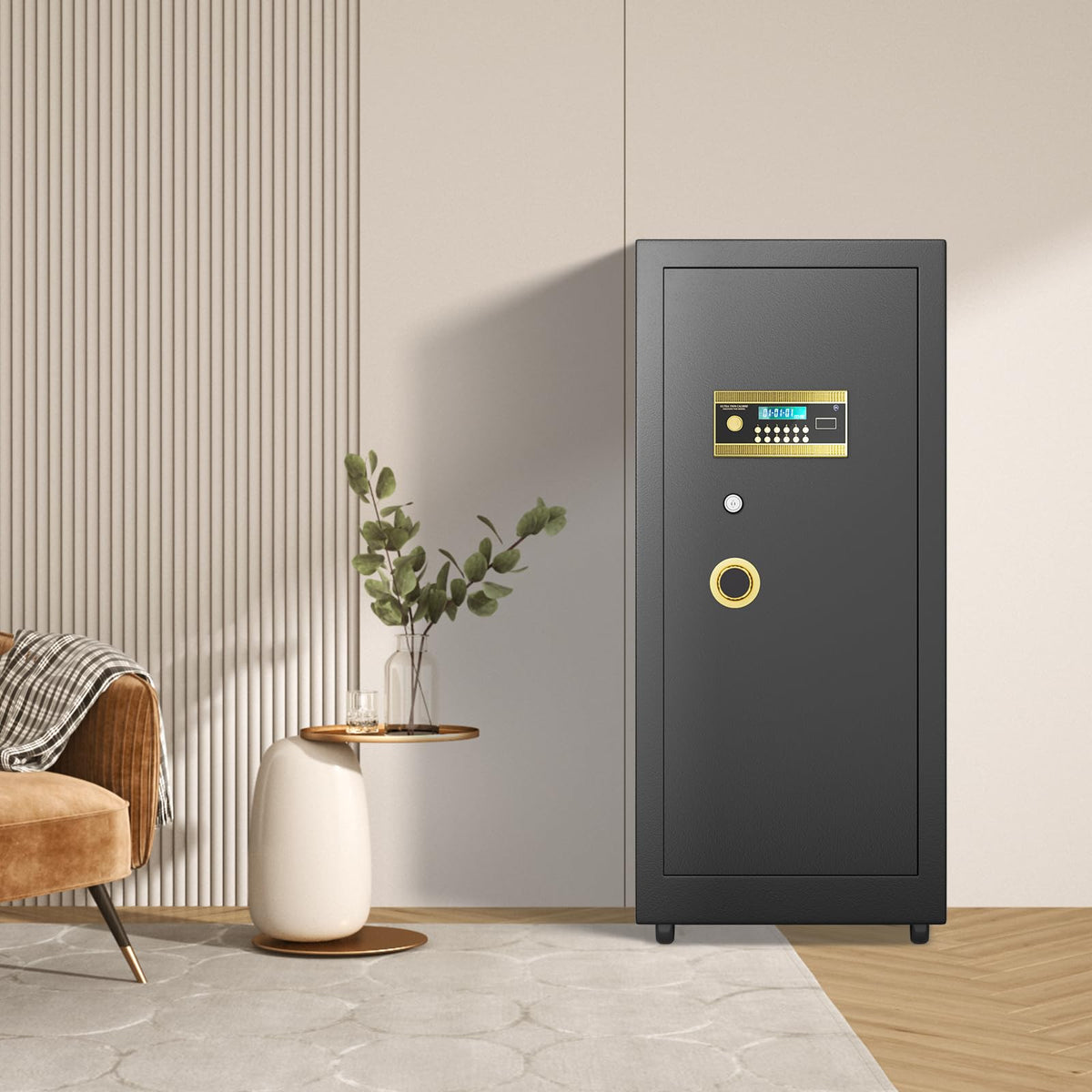 Omethey Safe, 39.37''H Extra Large Safes Box, 9.0 Cubic Feet Heavy Duty Safe with 2 Adjustable Shelf & Seperate Lock Box, Home Floor Safes with LCD Screen & Hidden Code for Doc Cash Jewelry Valuables