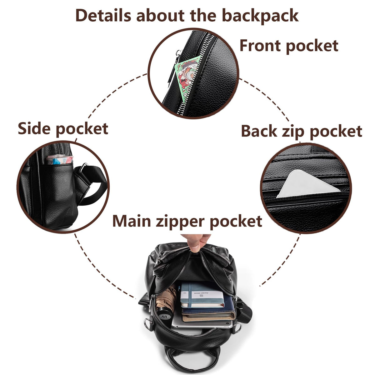 HUAZHIMAO Small Backpack Purse for Women Mini Backpacks PU Leather Women's Versatile 3 in 1 Fashion Handbag Travel Daypacks (Black)