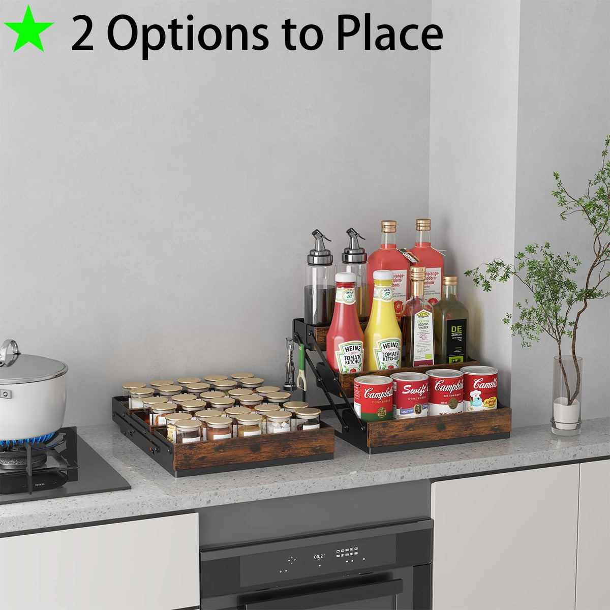 KOKSTOP 3 Tier Spice Rack Organizer for Cabinet, Foldable Spice Rack for Countertop, Cabinet Drawers Rustic Wooden Seasoning Spice storage for Kitchen Station, Pantry, Home - 1PC