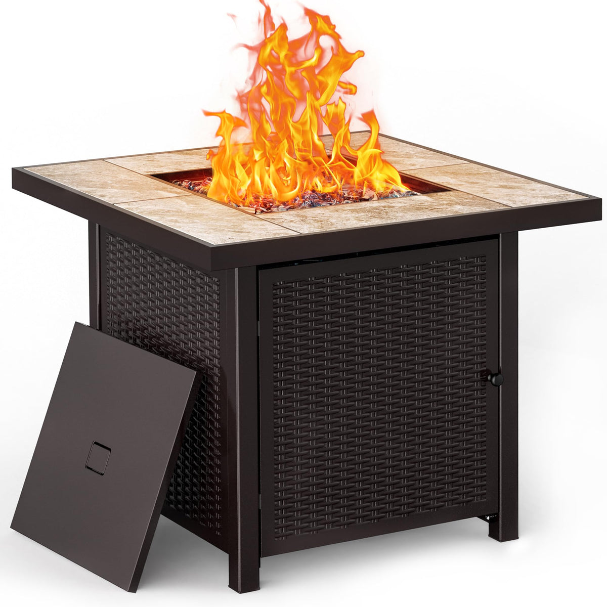 BALI OUTDOORS Propane Gas Fire Pit Table 32 inch 50,000 BTU Square Gas Firepits for Outside, Brown