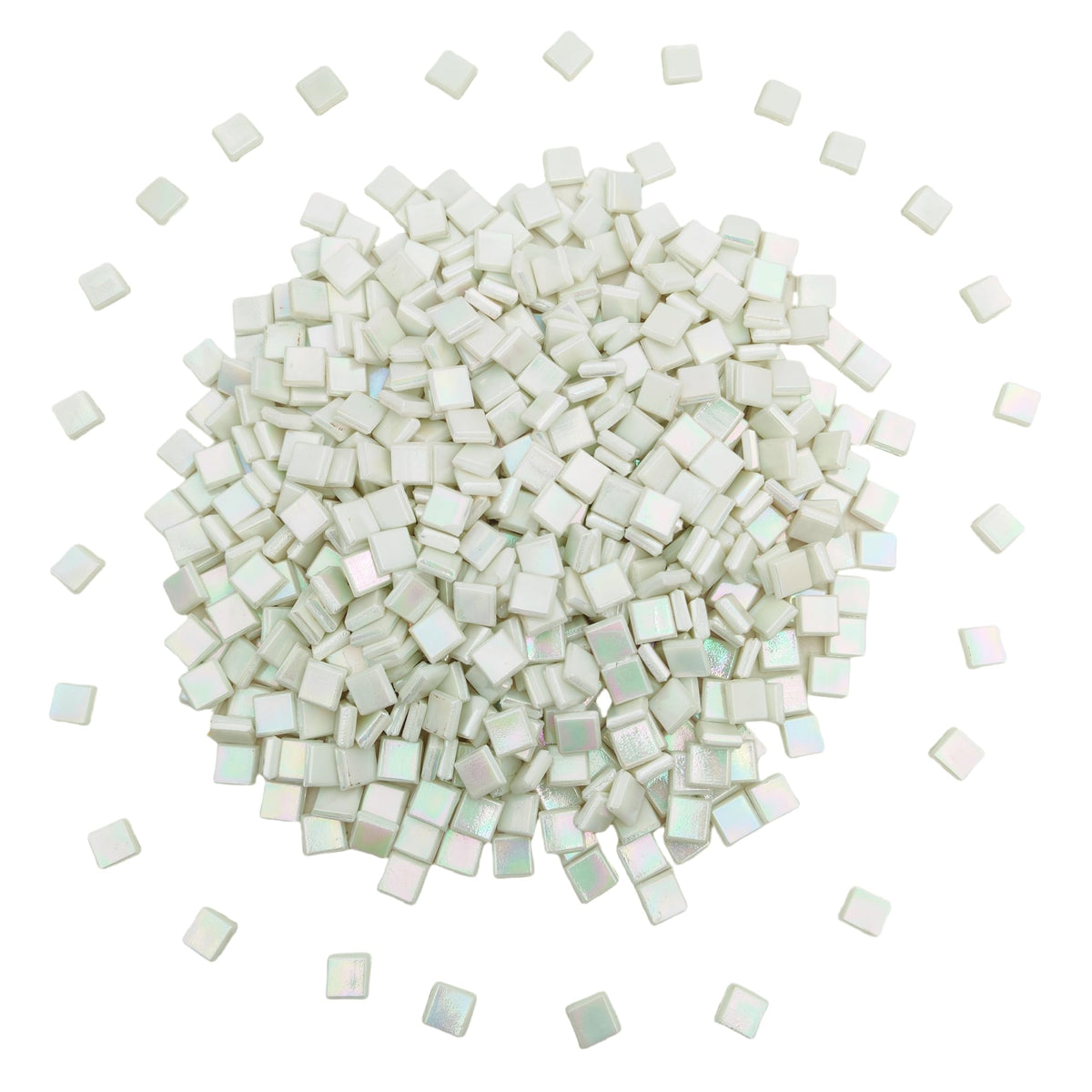 500g/1.1LB Iridescent Ice Jade Glass Mosaic Tiles, 560 Pieces, 2/5 Inch Square Stained Mosaic Tiles for DIY Crafts, Home/Outdoor Mosaic Decoration (White-IB11)