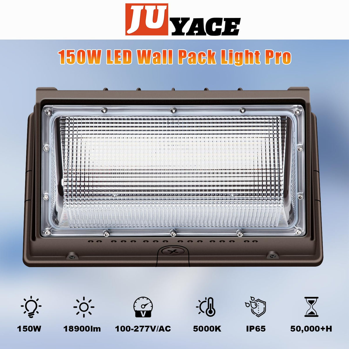 Juyace 4-Pack 150W LED Wall Pack Light, Dusk to Dawn Sensor, 5000K IP65 Outdoor Security Flood Light, Commercial Wall Mount Fixture for Building Exterior, Garage, Parking Lot