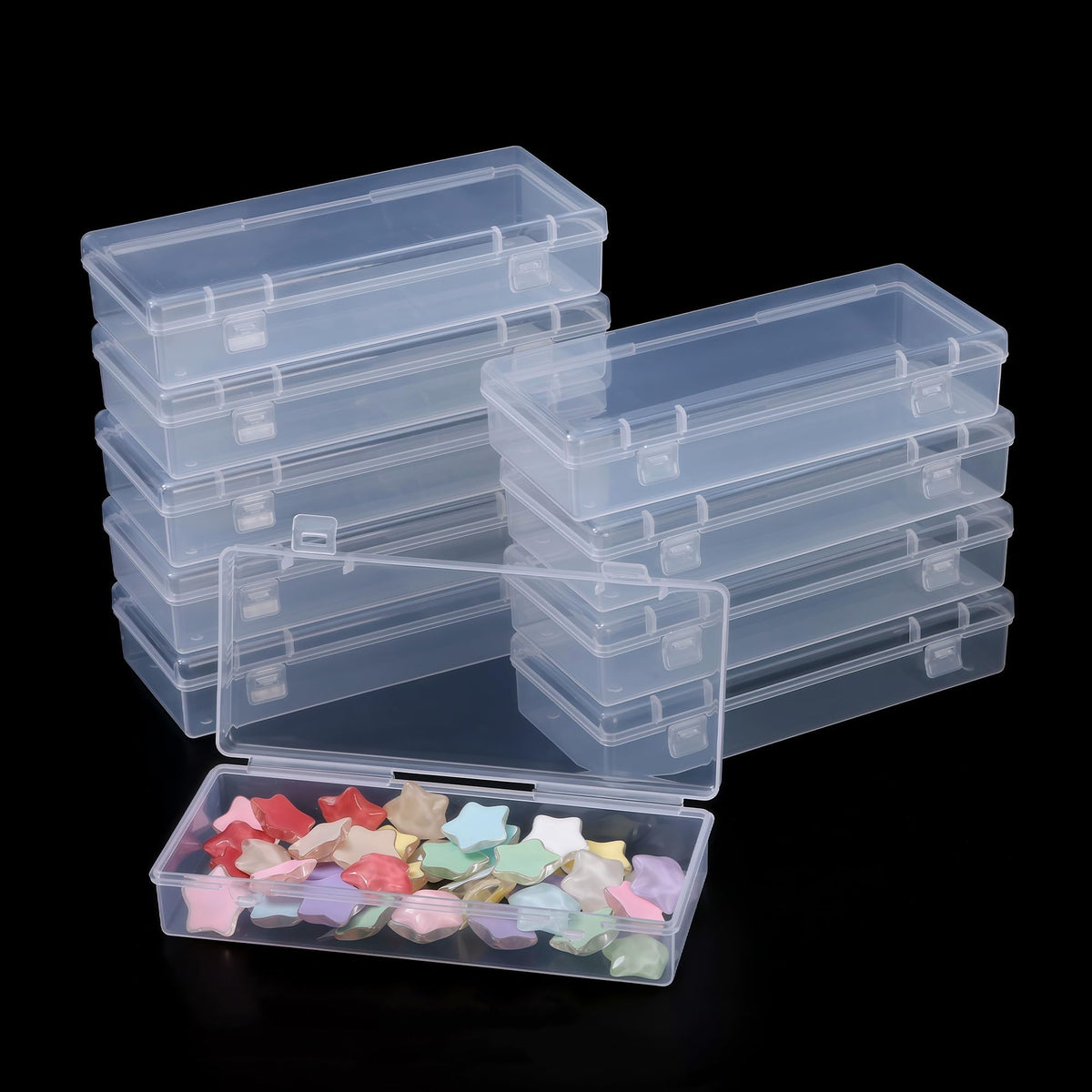LJY 10 Pieces Rectangular Empty Mini Clear Plastic Organizer Storage Box Containers with Hinged Lids (6.1 x 2.6 x 1.2 inch, Transparent)