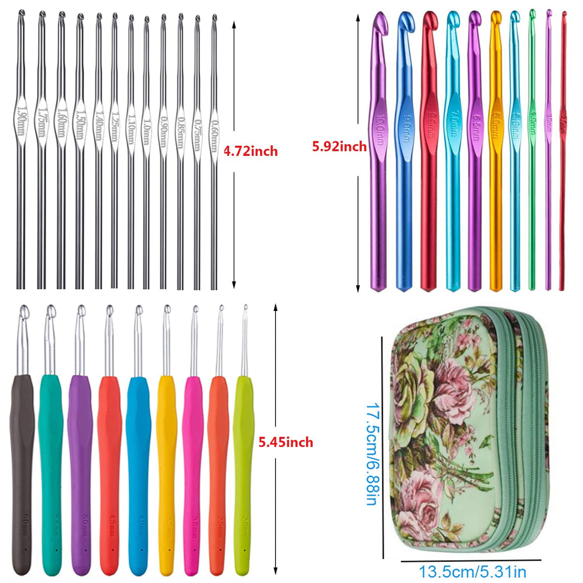 Weabetfu 102pcs Crochet Hooks Set Crochet Hook Kit with Case Ergonomic Crochet Needles for Arthritic Hands and Crochet Accessories Complete Crochet Set for Beginners & Experieced Crochet Lovers