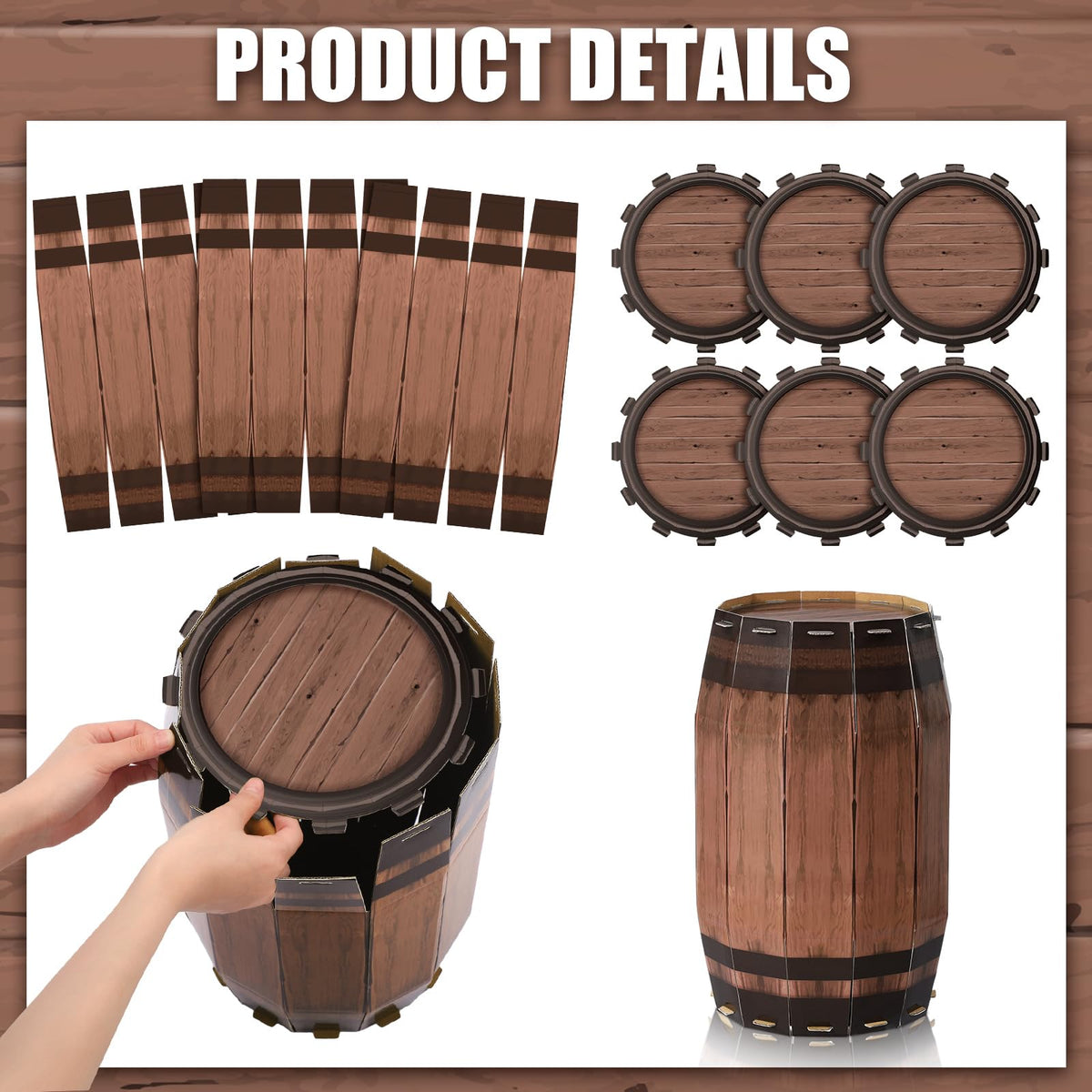 3 Pcs Western Cowboy Party Decoration Wine Barrel Large Cardboard West Whiskey Barrels Decoration for Western Pirate Birthday Farmhouse Party Photo Booth Props(15.75 x 9.84 Inches)