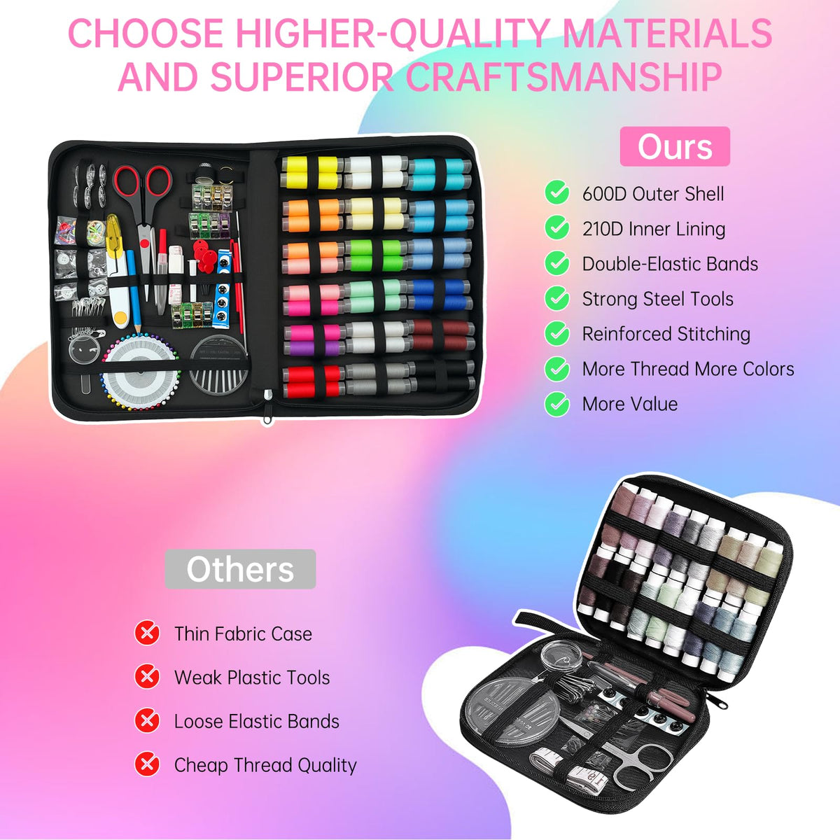 212PCS Large Sewing Kit for Adults, Portable Sewing Kit with Needles and 43XL Thread, Scissors, Buttons & Sewing Supplies, Basic Hand Sewing Repair Kit for Beginners, Emergency & Home Use