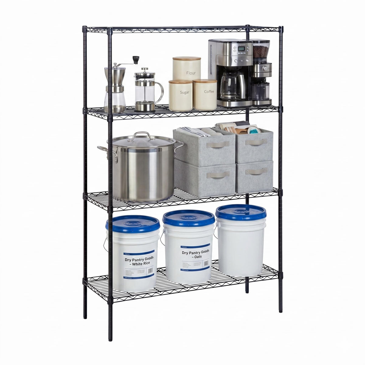 Honey-Can-Do 4-Tier Heavy Duty Extra-Wide Adjustable Shelving Unit, 350-lb Per Shelf Metal Storage Rack, Wire Shelf for Garage Workshop Basement, Black, 48 x 18 x 72 in