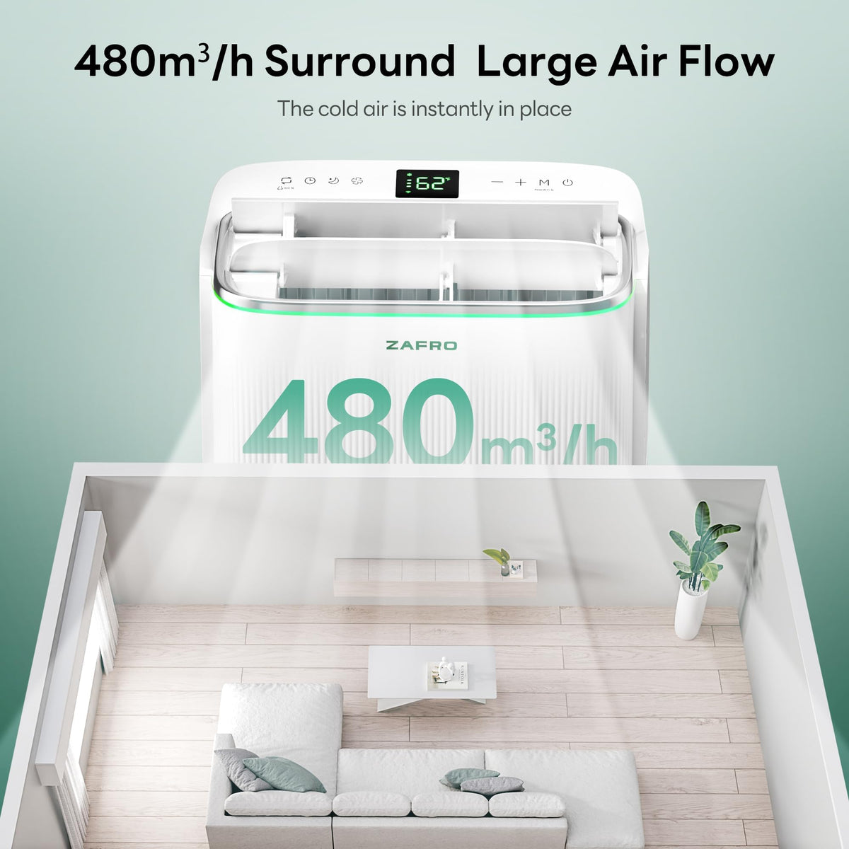 ZAFRO Smart Inverter Portable Air Conditioners, 14000 BTU (10000 BTU SACC) Dual Hose Portable AC Unit with Energy Saving/Ultra Quiet(42dB)/Drainage-free Cooling/APP/Remote for Multi-Scenario Use