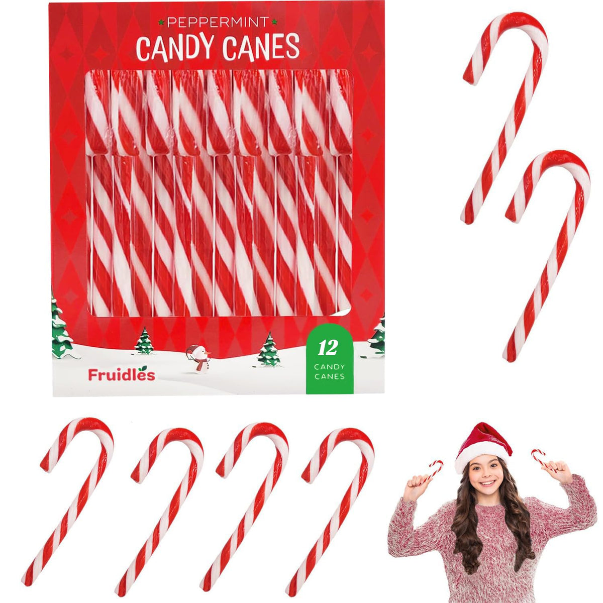 Fruidles 12-Pack Christmas 5 Inch Candy Canes Suckers, Peppermint Flavor, Individually Wrapped (12-Pack)