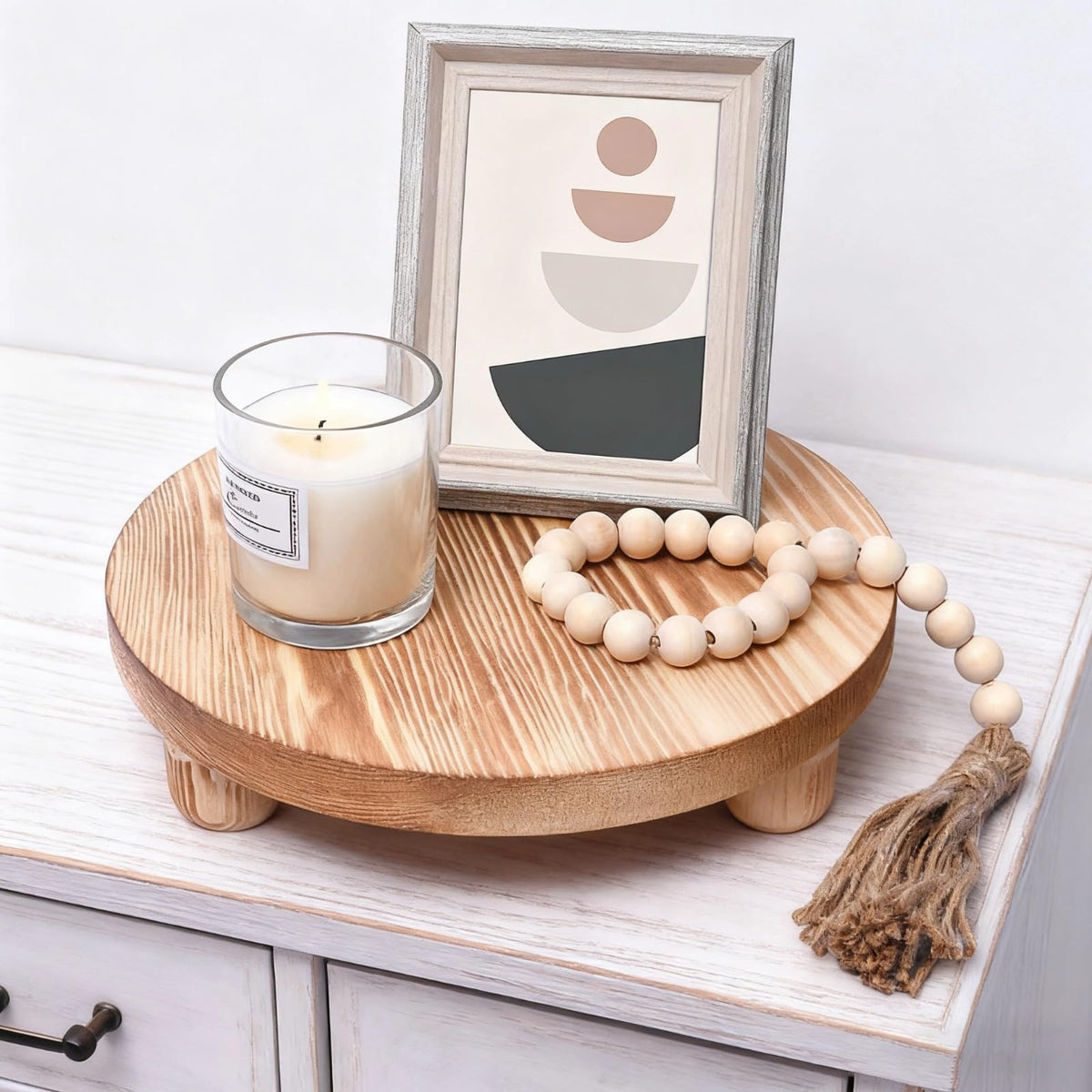 Toyosport 2 Pcs Round Wooden Riser for Kitchen Counter, Natural Pine Plant Stand, Versatile Pedestal Display Base, Decorative Holders for Candles, Tabletop Decor, Small Pot, Bathroom Storage