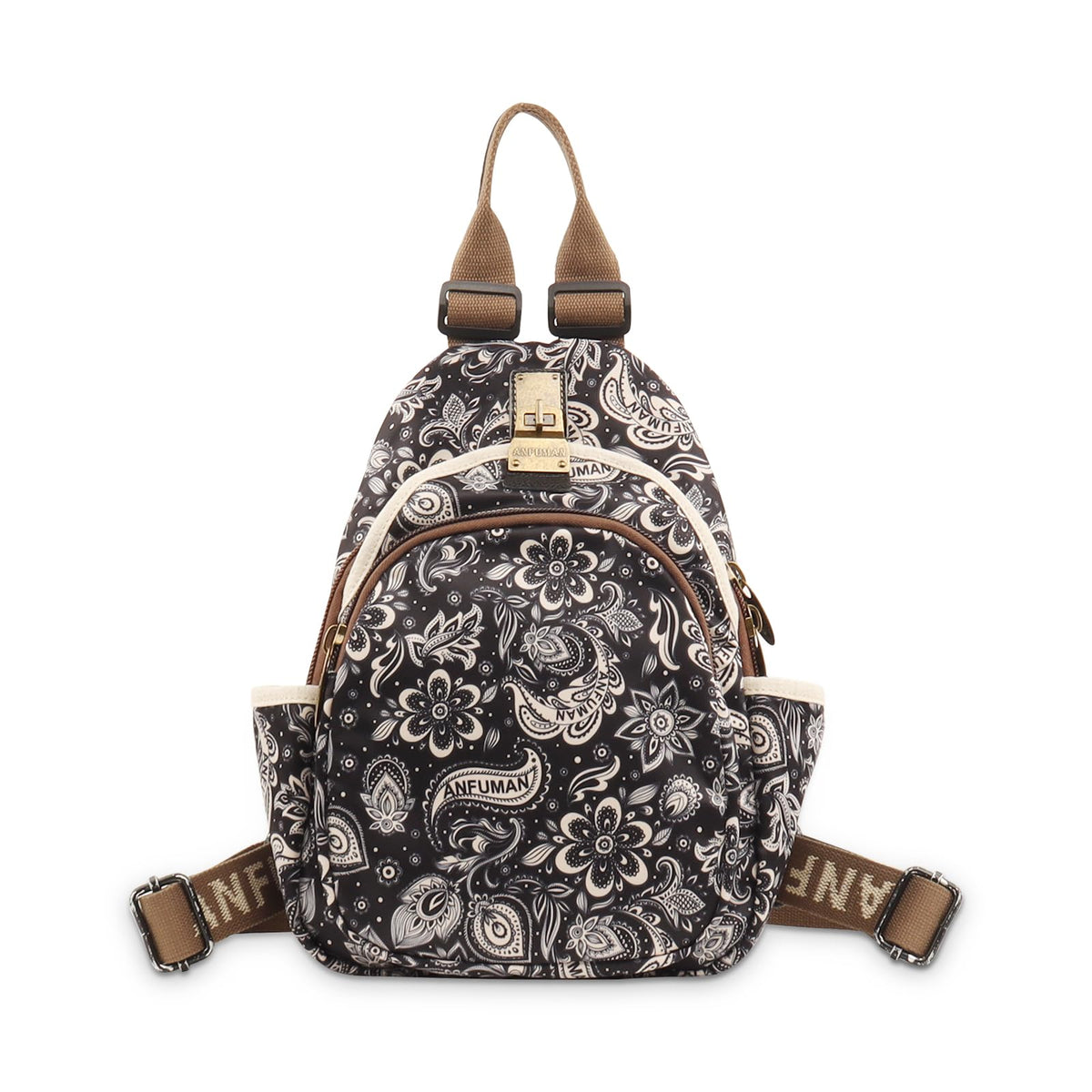 ANFUMAN Small Backpacks Purse for Women Mini Waterproof Colorful Print Leisure Travel Bags (Black Flower)