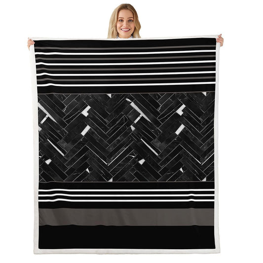 jejeloiu Black Fleece Throw Blanket Baby 30"x40" Kids Stripe Geometric Sherpa Blanket Plush Fuzzy for Bed Couch Chair Living Room, Marble Bed Blanket Room Decor