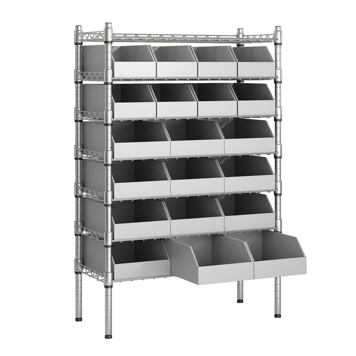biosplot Heavy Duty Bin Rack, Storage Shelves with 20 Bins, Solid Steel Wire Shelving Storage Unit, Organizer for Garage, Warehouse, Office, Restaurant, Classroom, Kitchen, 31.7" x 16" x 55.6", Gray