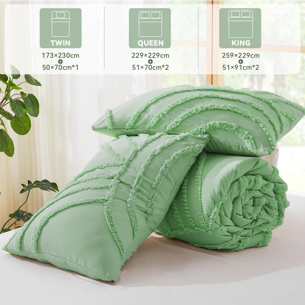 ENJOHOS Light Green Full Comforter Set - Full Size Boho Style Comforter, 3 Pieces Rainbow Bedding for All Season, Lightweight Soft Microfiber Comforter with 2 Pillowcase