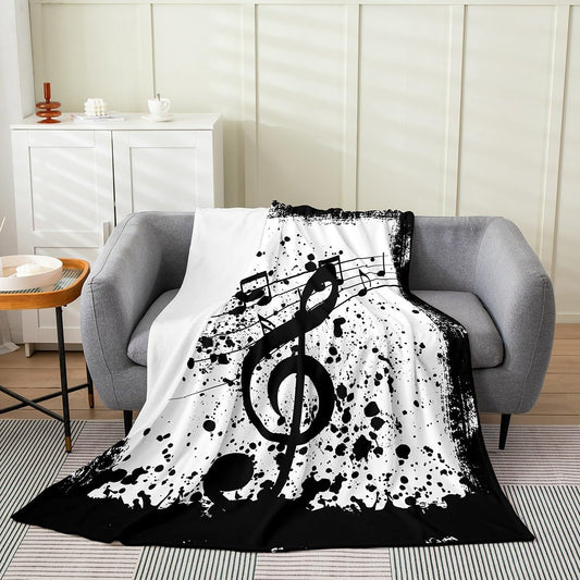 Erosebridal Black Melody Note Blanket for Girls,Musician Throw Blanket 40x50 Inch,Tie Dye Rhythm Pattern Fleece Blanket Soft,Music Theme Flannel Blanket Lightweight