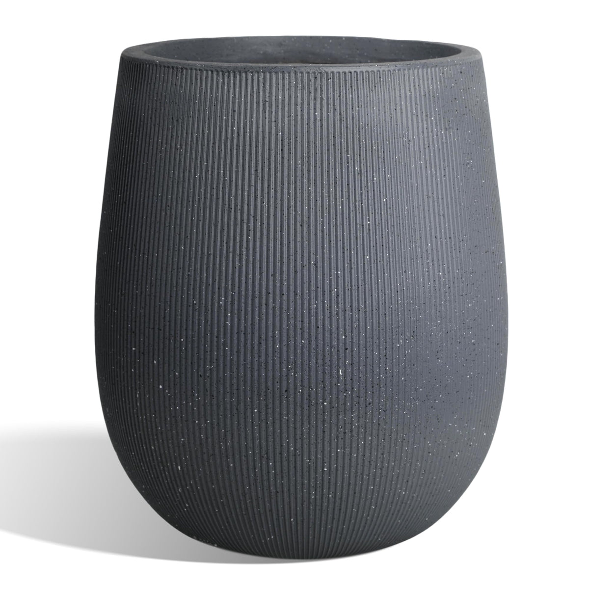 Worth Garden Large Dark Gray Round Planter, 12.5" x 18.5" Lightweight Magnesium Oxide Cement Plant Pot with a Striped Textured Finish, Raised Pattern Concrete Look, Drainage Hole, Indoor & Outdoor