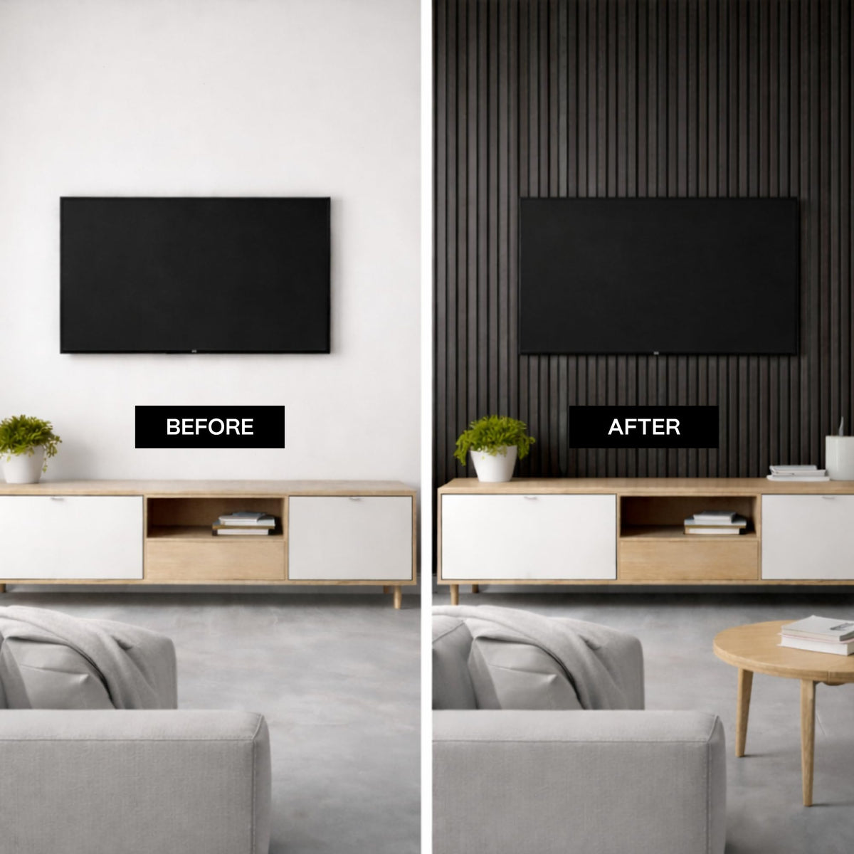 2-Pack Acoustic Wall Panels - Wood Slat Wall Decor - Soundproof Panels