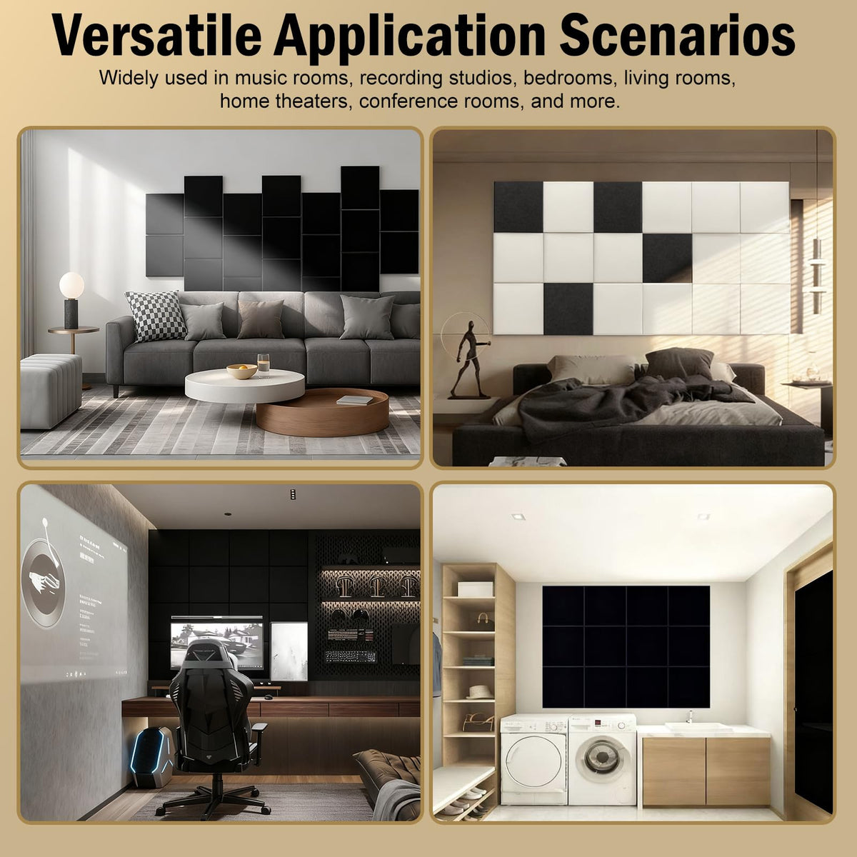 12Pack Acoustic Wall Panels Panels High Density Sound Dampening Panels 0.4" x 12" x 12" Square Acoustic Panels for Home Office Recoding Studio with self Adhesive Acoustic Panels.