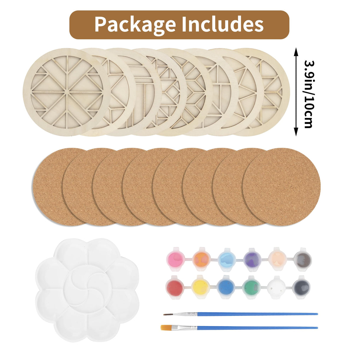 Temlum Wooden Coasters Painting Kit, Paint You Own Coaster Wooden Painting Craft Kit for Adults and Beginners Art Craft Supplies (Barn Quilt)