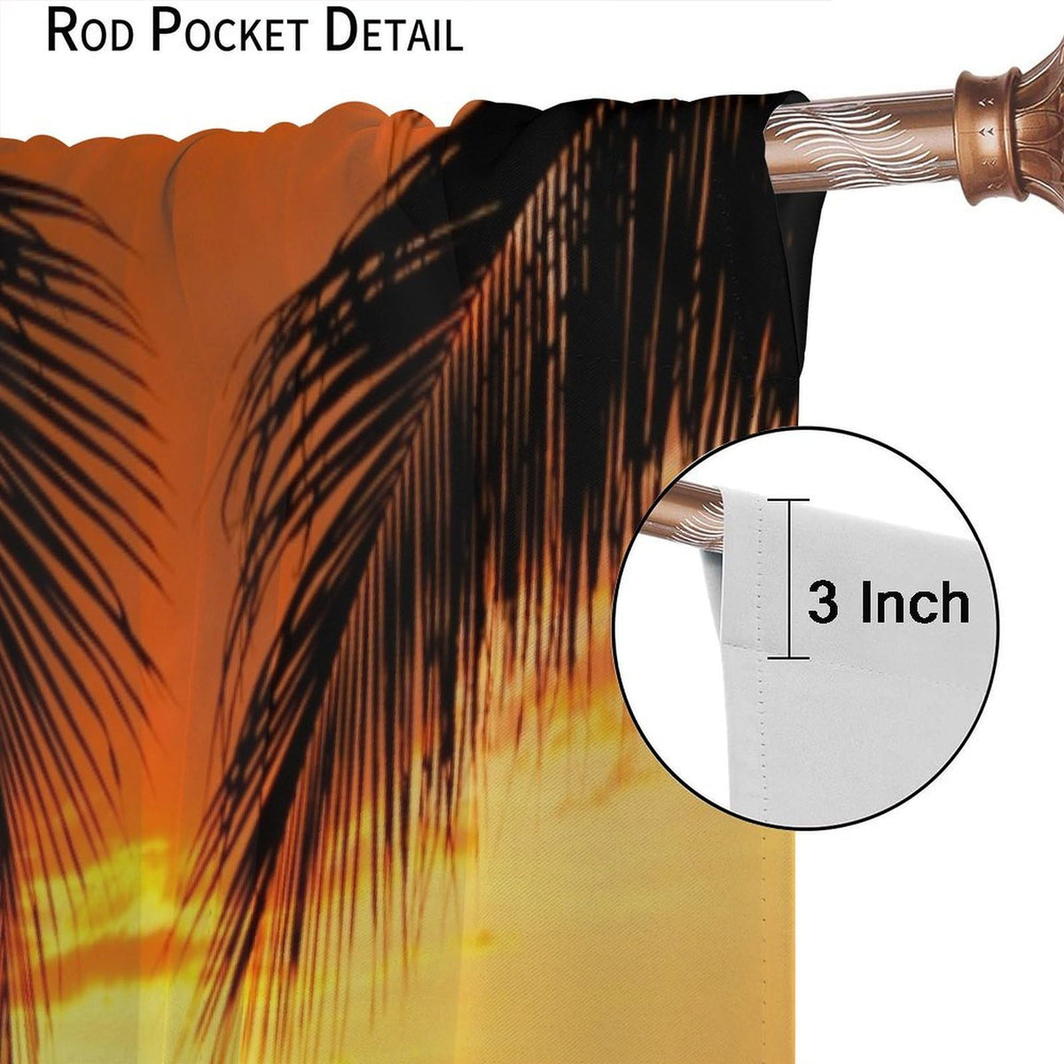 Focusbrite Tropical Ocean Sunset Window Curtains,Sea Beach Seaside Palm Tree Dusk Nature Scenery Print Decor Home Apartment Bedroom Living Room Set 2 Panels,42x45 Inches
