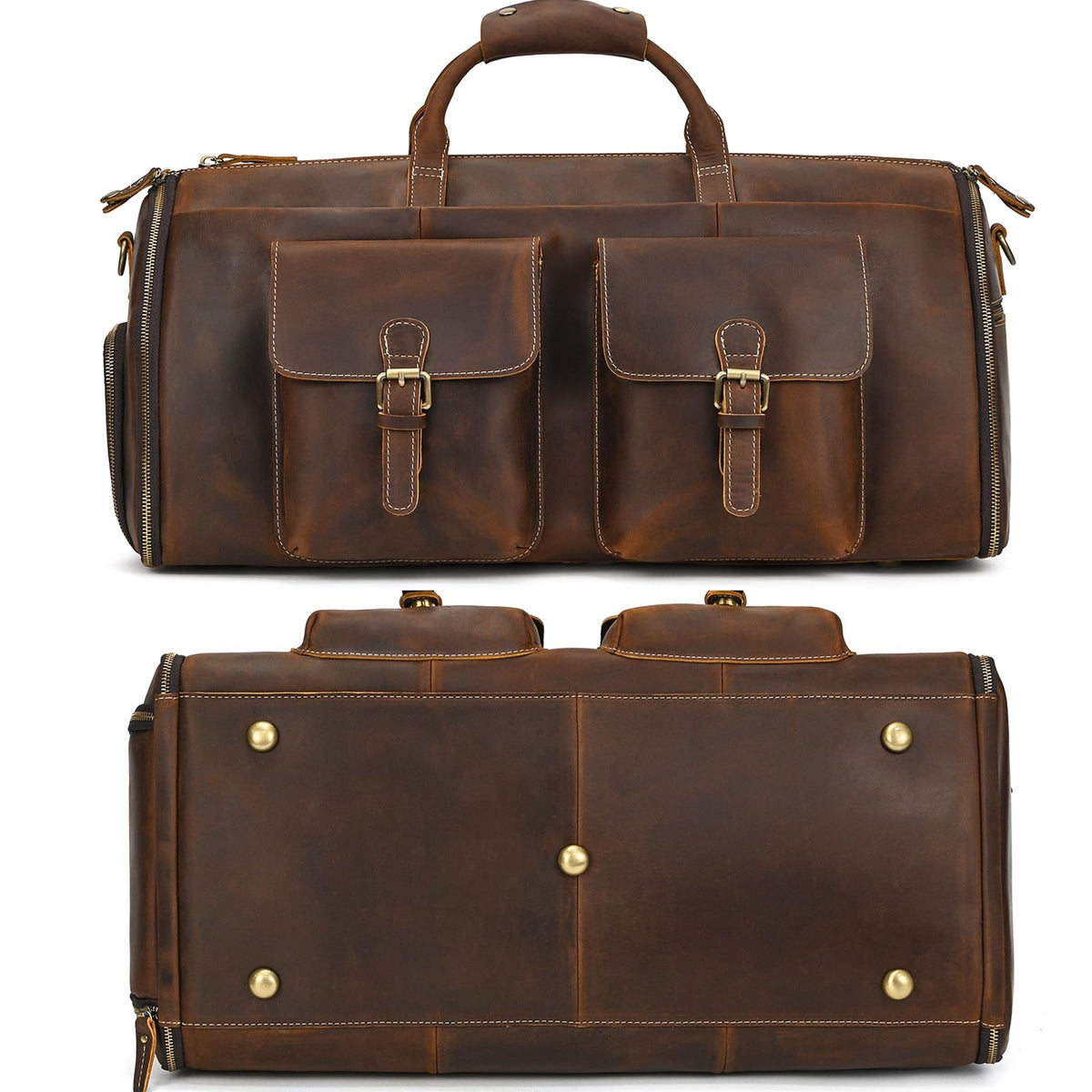 Men's Carry On Garment Bag, Convertible Garment Bag Full Grain Leather Duffle Bags with Shoe Pouch, 2 in 1 Hanging Suitcase Suit Travel Bags