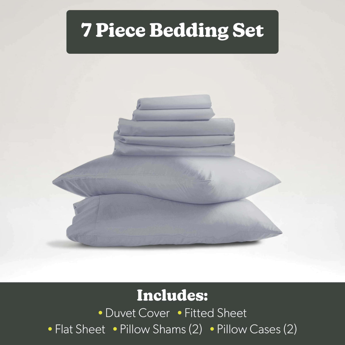 Hearth & Harbor Queen Size Duvet Cover & Bed Sheet Set Grey Lavender, 7 Piece Soft Double Brushed Bedding Set, Includes Duvet Cover, Flat Sheet, Fitted Sheet, Pillowcases and Pillow Shams